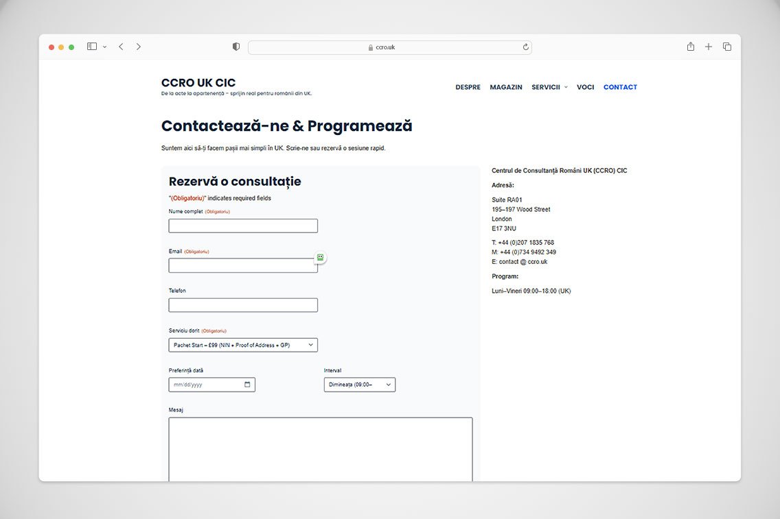 Studiu de Caz: Centru de Consultanță Români UK CIC